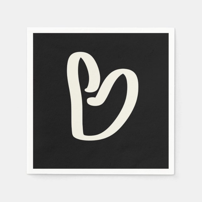 Abstrakt, vitt hjärta på svart pappersservett (Framsidan)