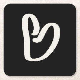 Abstrakt, vitt hjärta på svart underlägg papper kvadrat