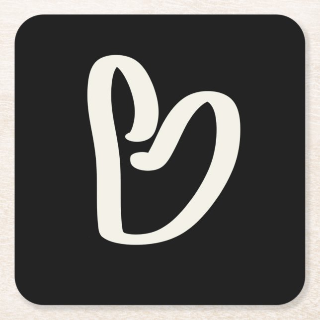 Abstrakt, vitt hjärta på svart underlägg papper kvadrat (Framsidan)