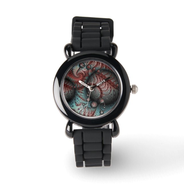 Abstrakt Vivid Fantasy Fractal Art Brown Blue Armbandsur (Framsida)