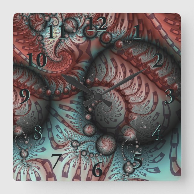 Abstrakt Vivid Fantasy Fractal Art Brown Blue Fyrkantig Klocka (Framsida)