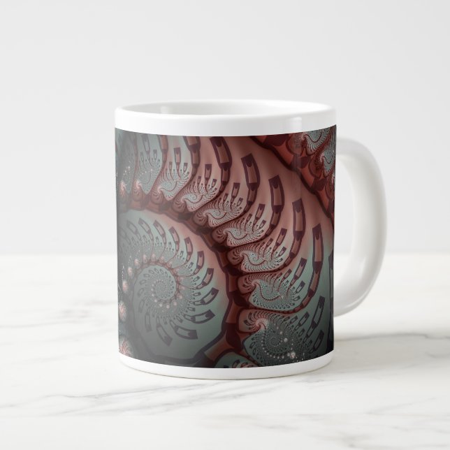 Abstrakt Vivid Fantasy Fractal Art Brown Blue Jumbo Mugg (Framsida höger)