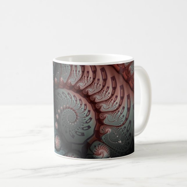 Abstrakt Vivid Fantasy Fractal Art Brown Blue Kaffemugg (Framsida höger)