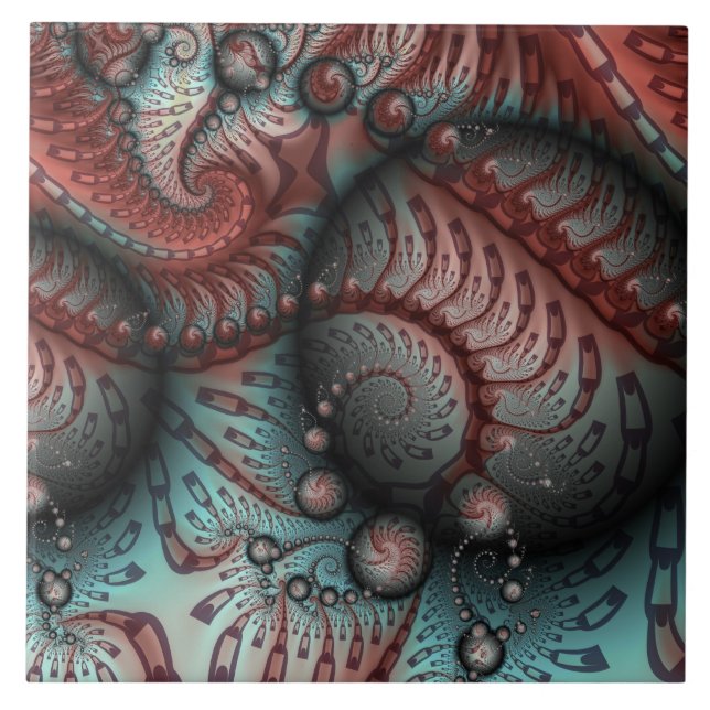 Abstrakt Vivid Fantasy Fractal Art Brown Blue Kakelplatta (Framsidan)