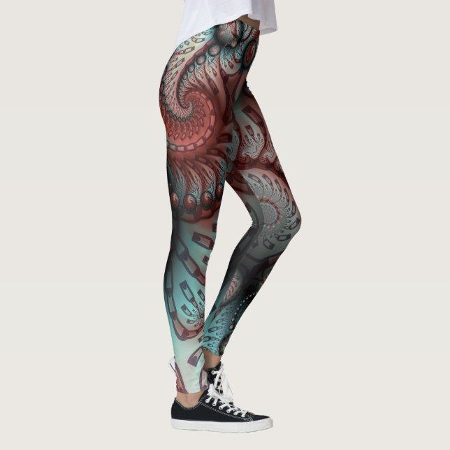 Abstrakt Vivid Fantasy Fractal Art Brown Blue Leggings (Höger)