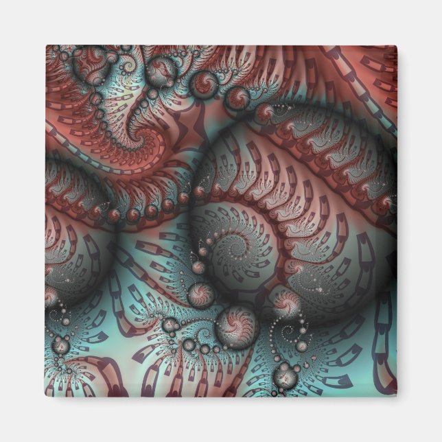 Abstrakt Vivid Fantasy Fractal Art Brown Blue Magnet (Framsidan)