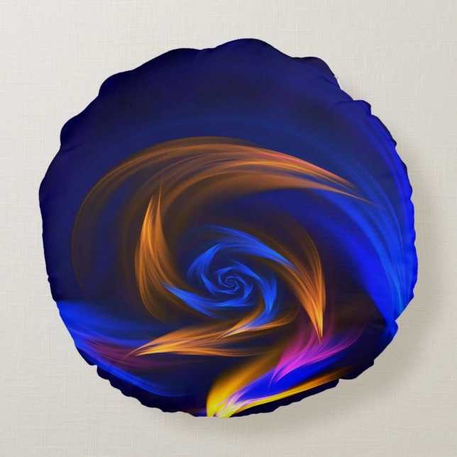 Abstrakt Vortex Shape Blue-Orange Rund Kudde (Baksidan)