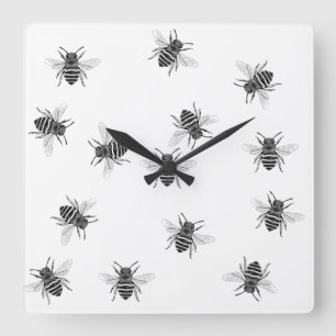 Abstrakt Wall Cloes - Honeybee White Background Fyrkantig Klocka
