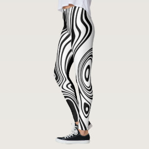 Abstrakt Warped Black & White Linjer 7 Leggings
