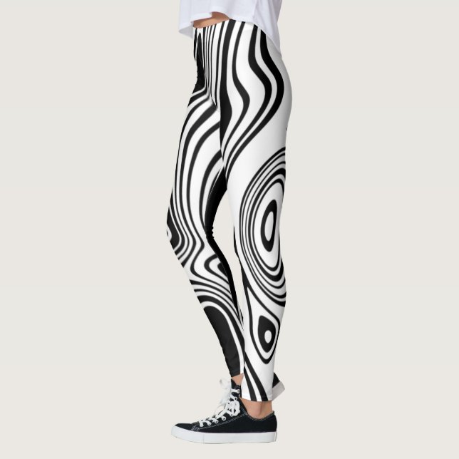 Abstrakt Warped Black & White Linjer 7 Leggings (Vänster)