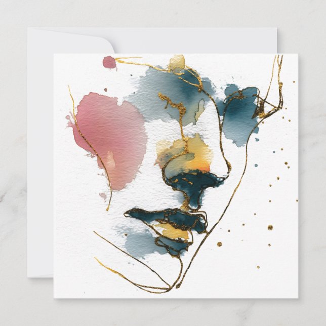 Abstrakt Watercolor Ansikte med Guld Linjer (Framsida)