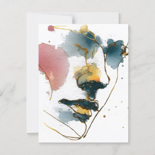 Abstrakt Watercolor Ansikte med Guld Linjer Vykort