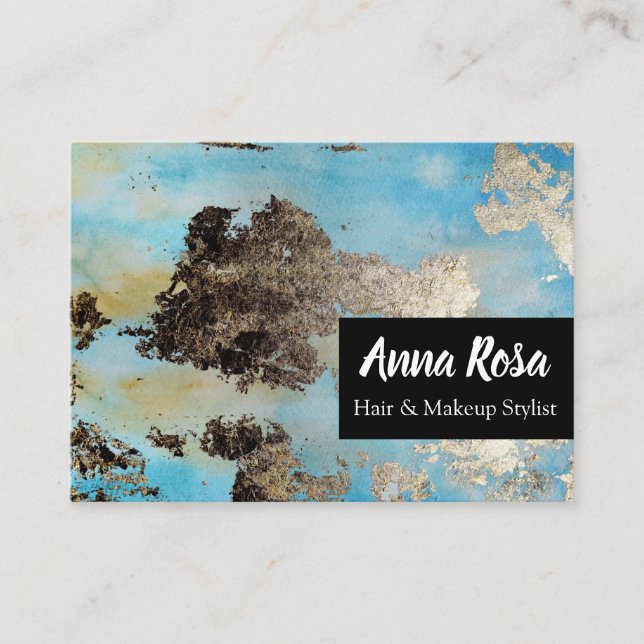 *Abstrakt Watercolor Blue Black Silver Exciting Visitkort (Framsida)