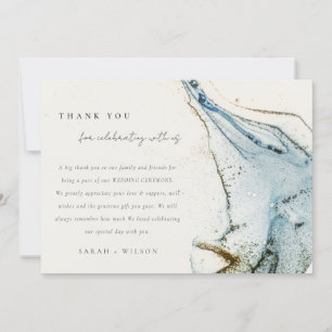 Abstrakt Watercolor Blue Guld Beachy Bröllop Tack Kort