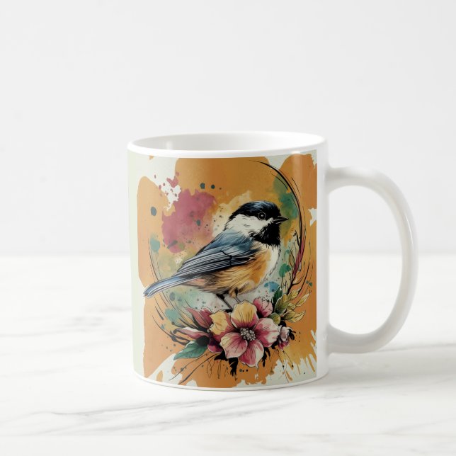 Abstrakt Watercolor Chickadee - Amber Kaffemugg (Höger)