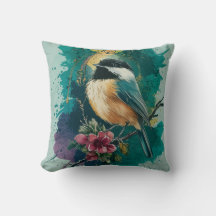 Abstrakt Watercolor Chickadee Dekorativ kudde
