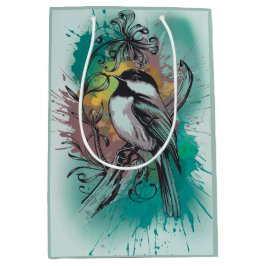 Abstrakt Watercolor Chickadee - Teal