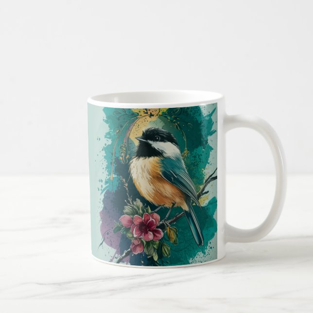 Abstrakt Watercolor Chickadee - Teal Mugg (Höger)