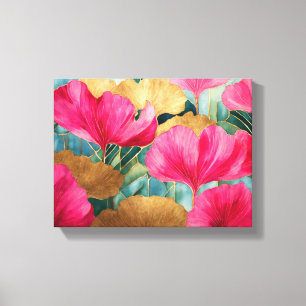Abstrakt Watercolor Ginkgo löv rosa guld Canvastryck