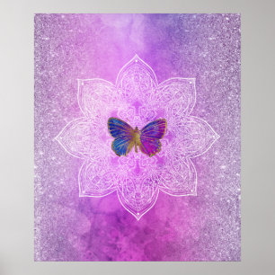 *~* Abstrakt Watercolor Glitter Mandala Butterfly Poster