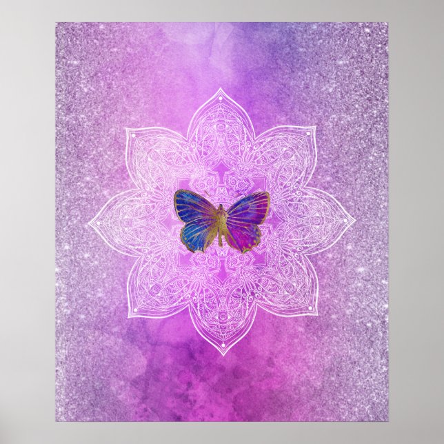 *~* Abstrakt Watercolor Glitter Mandala Butterfly Poster (Framsidan)
