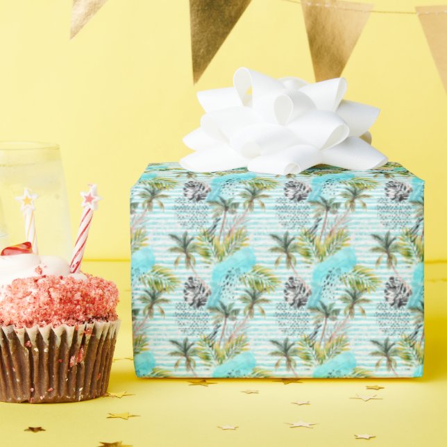 Abstrakt Watercolor Handflatan Träd Mönster Presentpapper (Födelsedagsfest)