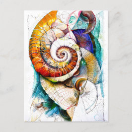 Abstrakt Watercolor Illustration of a Nautilus Vykort