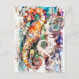 Abstrakt Watercolor Illustration of a Seahorse Vykort