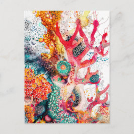 Abstrakt Watercolor Illustration of Coral Reefs Vykort