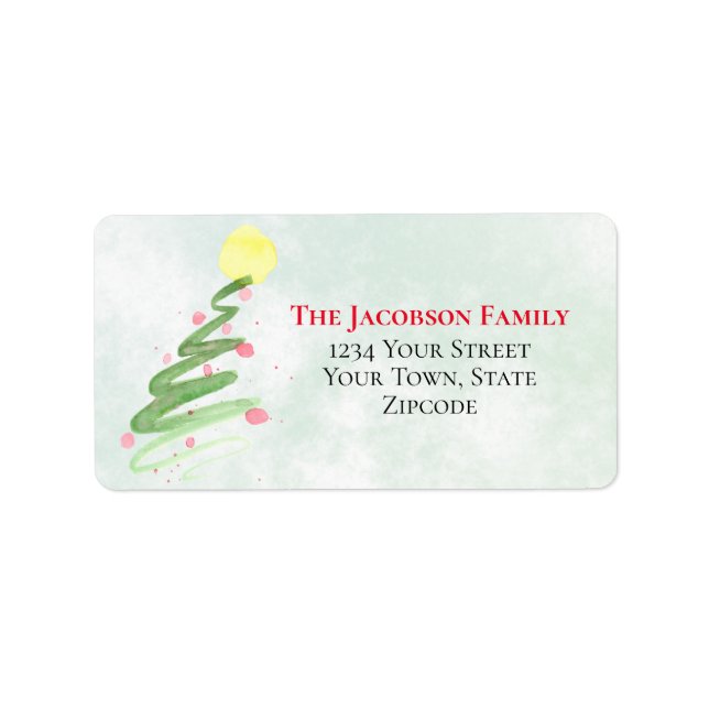 Abstrakt Watercolor Julgran Returadress Adressetikett (Framsidan)