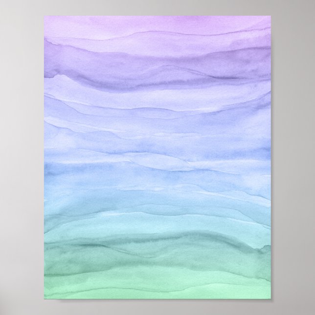 Abstrakt Watercolor Lagrar Blue Ombre Poster (Framsidan)