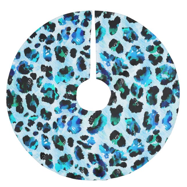 Abstrakt Watercolor Leopard Skin Mönster Julgransmatta Borstad Polyester (Framsidan)