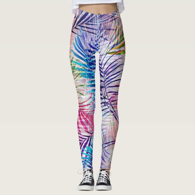 Abstrakt Watercolor Löv Allover Mönster Leggings (Framsida)
