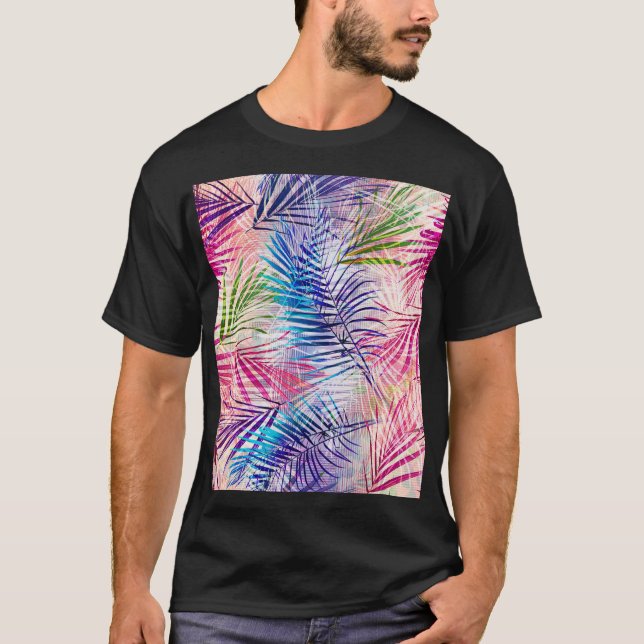 Abstrakt Watercolor Löv Allover Mönster T Shirt (Framsida)