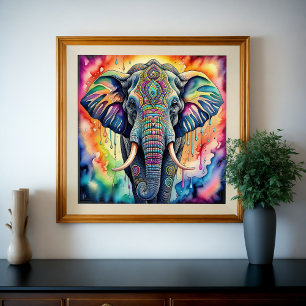 Abstrakt Watercolor Painting of Elephant Holi Poster