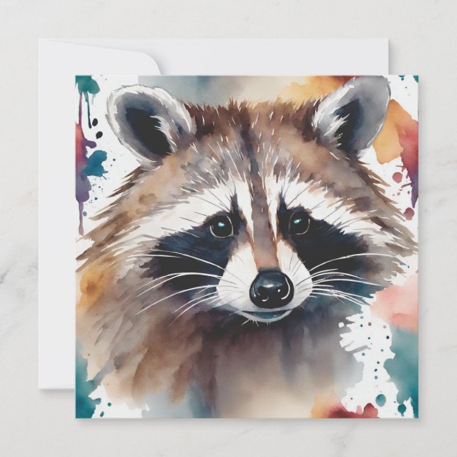 Abstrakt Watercolor Raccoon Ansikte Kort (Framsida)