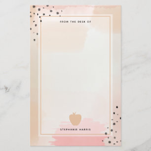 Abstrakt Watercolor Rosa Apple Teacher Brevpapper
