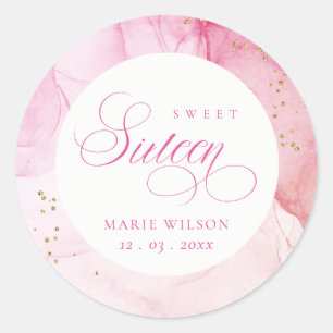 Abstrakt Watercolor Rosa Guld Sweet sixteen Runt Klistermärke