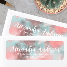 Abstrakt Watercolor Rosa Teal Return-adressetikett