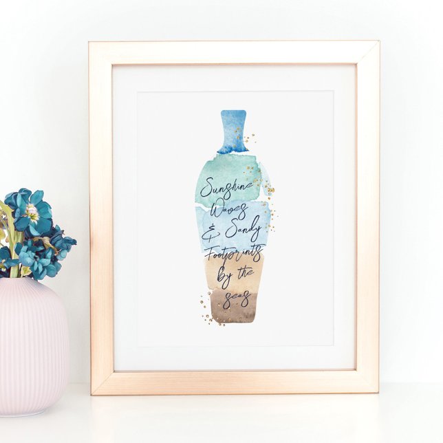 Abstrakt Watercolor Sand & Sea Message i Flaska Poster (Skapare uppladdad)