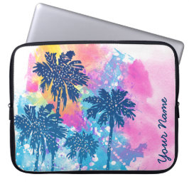 Abstrakt Watercolor Sunset Handflatan Träd Personl Laptop Fodral