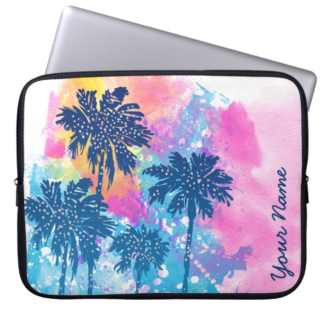 Abstrakt Watercolor Sunset Handflatan Träd Personl Laptop Fodral (Framsidan)