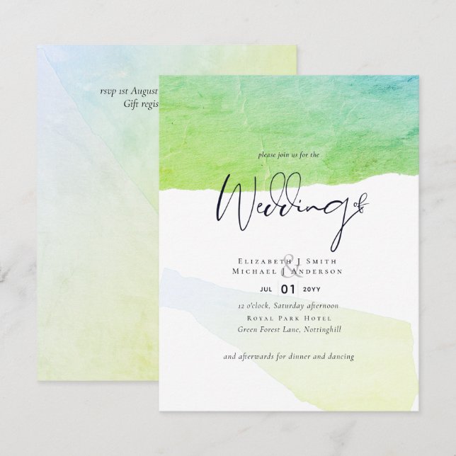 Abstrakt Watery Hue Wedding bjudande till lågkostn Inbjudningar (Fram/baksida)