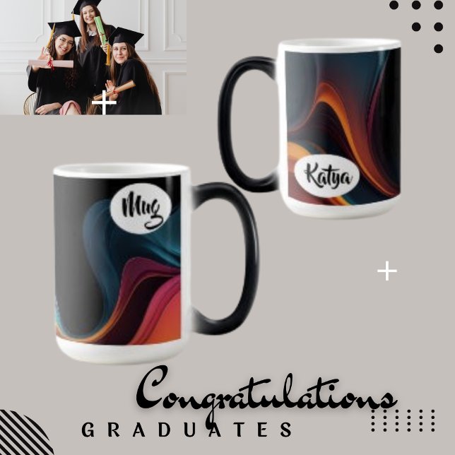 Abstrakt Wave Liquid and Personlig Coffee Magisk Mugg (Mugs for the graduates)