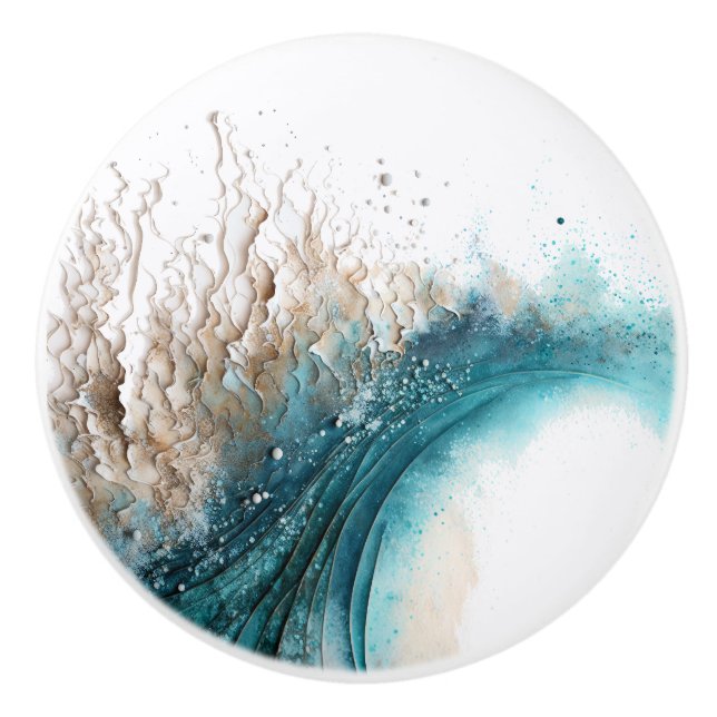 Abstrakt Wave Painting Ceramic Knob Knopp (Framsidan)