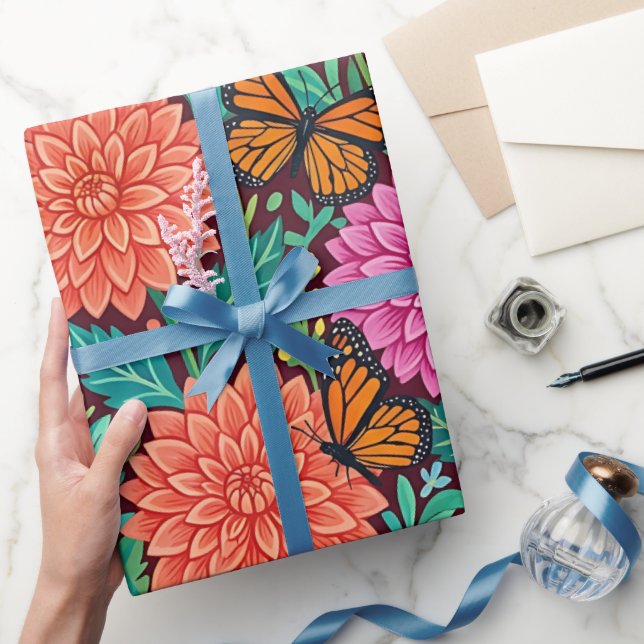 Abstrakt Whimsical Dahlias Inpackningspapper Presentpapper (Gifting)