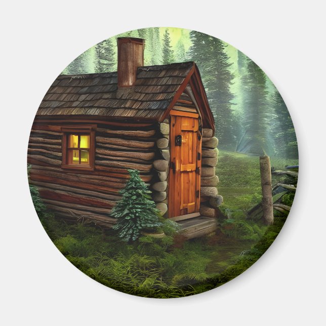 Abstrakt Whimsical Little Hunting Cabin Magnet (Framsidan)