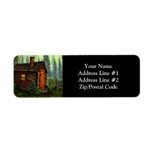 Abstrakt Whimsical Little Hunting Cabin Returadress Etikett