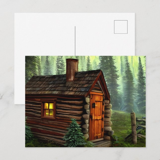 Abstrakt Whimsical Little Hunting Cabin Vykort (Fram/baksida)
