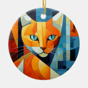 Abstrakt Whisky: Orange Cat Julgransprydnad Keramik